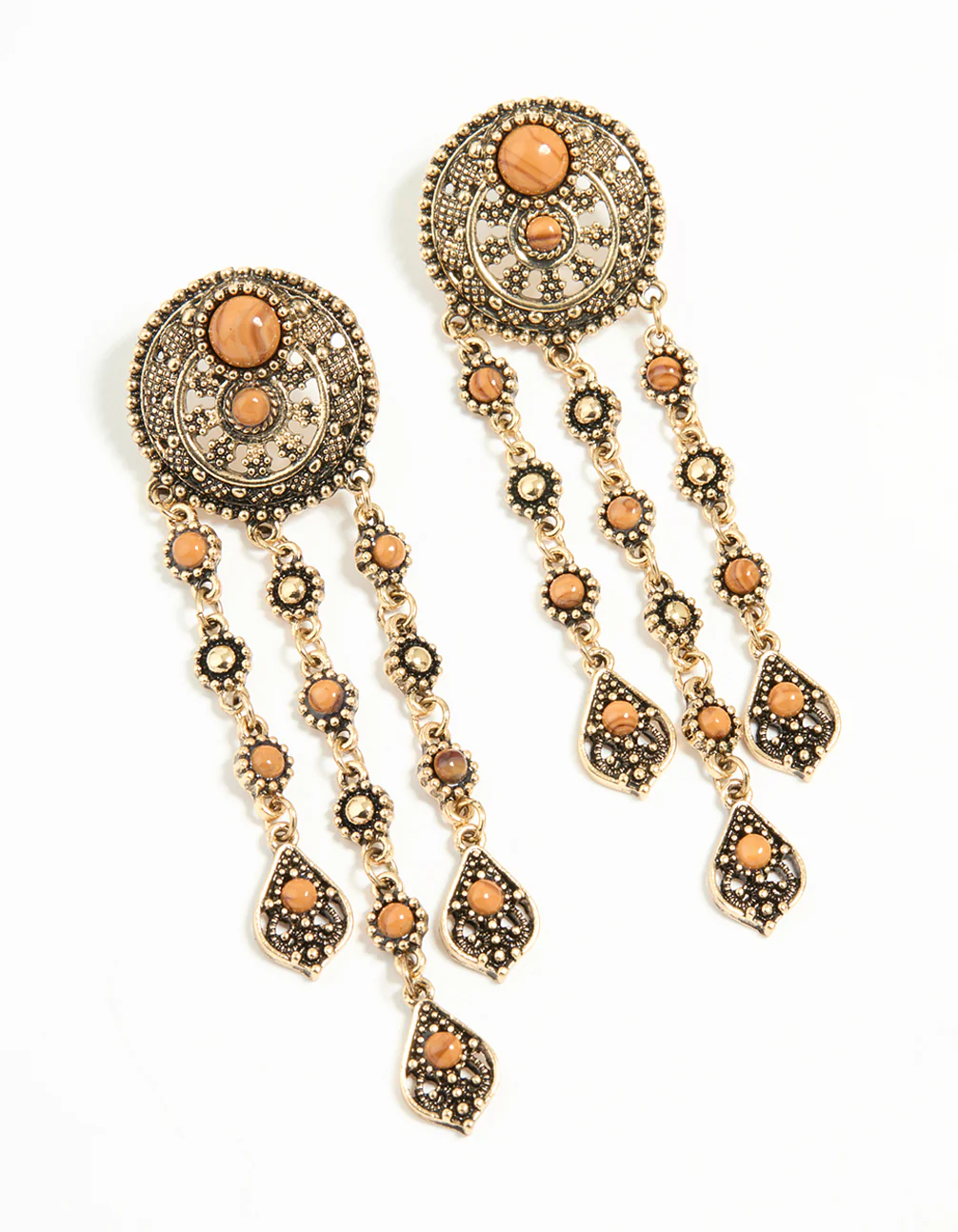 1853-antique-gold-orange-circle-drop-earrings-1.webp Antique Gold Orange Circle Drop Earrings
