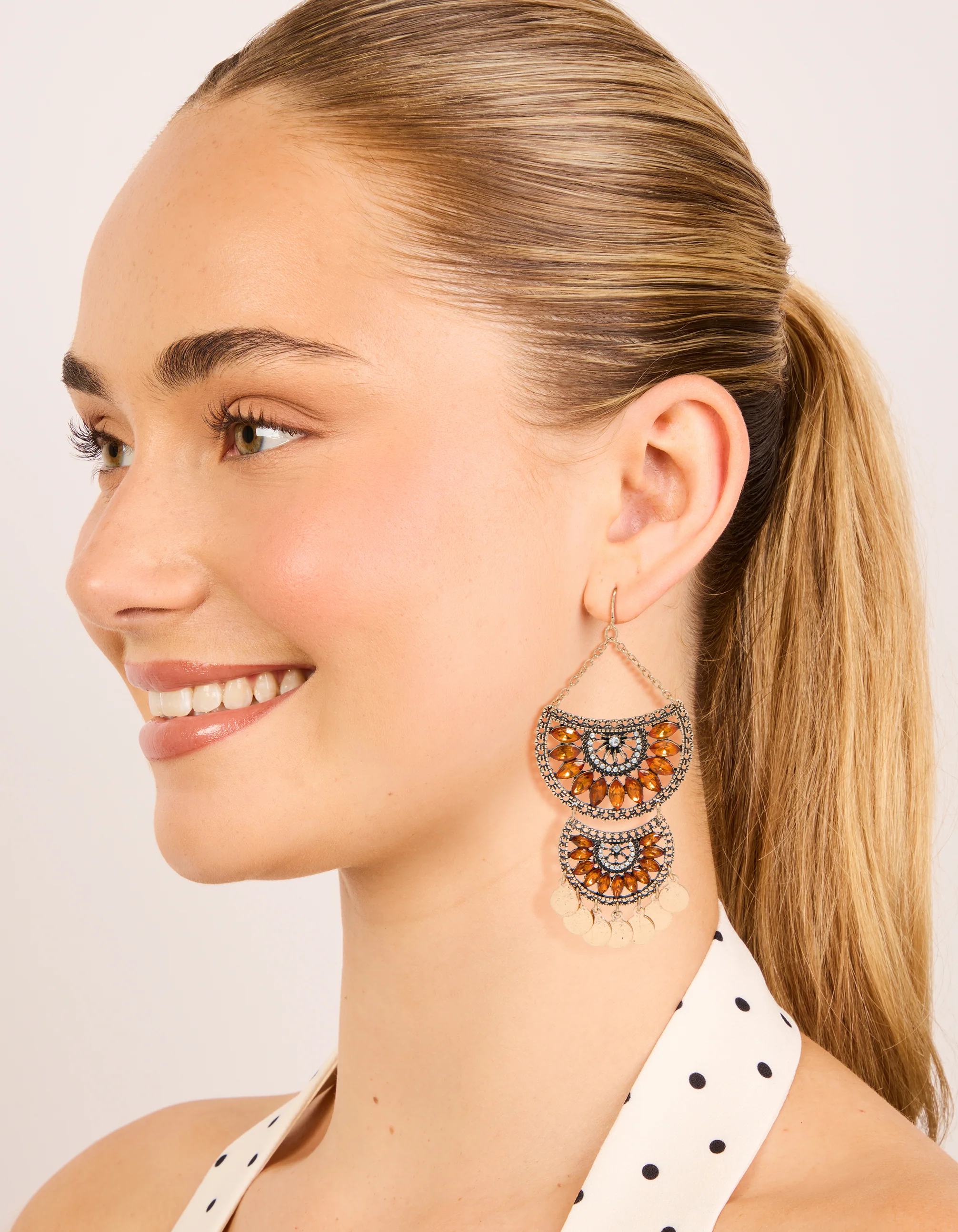 1854-antique-gold-orange-diamante-statement-coin-drop-earrings-3.webp Antique Gold Orange Diamante Statement Coin Drop Earrings