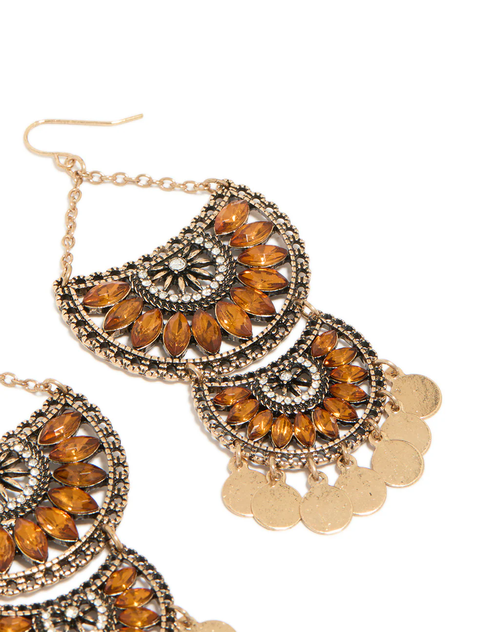 1854-antique-gold-orange-diamante-statement-coin-drop-earrings-5.webp Antique Gold Orange Diamante Statement Coin Drop Earrings