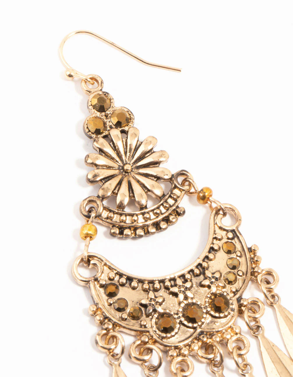 1860-antique-gold-patterned-large-drop-earrings-2.webp Antique Gold Patterned Large Drop Earrings