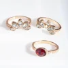 Antique Gold Ruby Floral Ring Stack