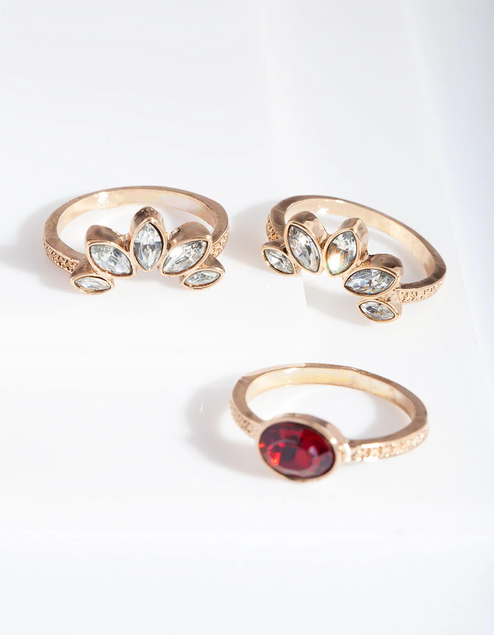 Antique Gold Ruby Floral Ring Stack
