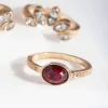 Antique Gold Ruby Floral Ring Stack