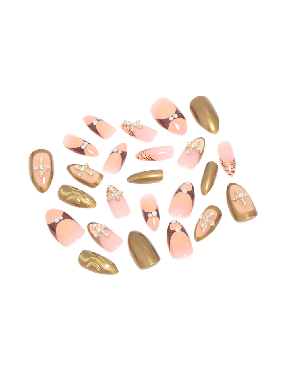 187-gold-pink-diamante-cross-nail-press-on-nail-set-2.webp Gold & Pink Diamante Cross Nail Press On Nail Set