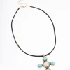 Antique Gold Rustic Stone Cord Pendant Necklace