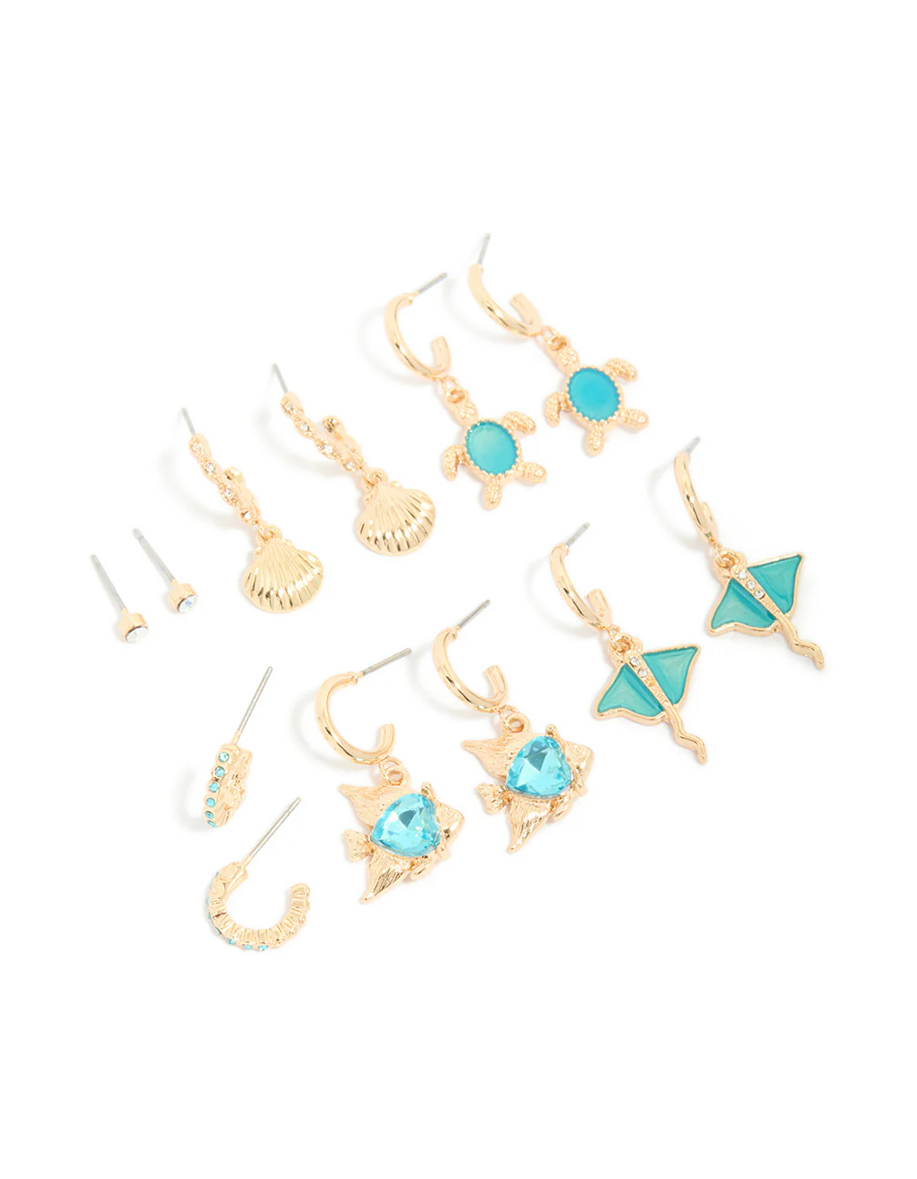 188-gold-aqua-diamante-stingray-sea-life-earrings-6-pack-1.webp Gold Aqua Diamante Stingray & Sea Life Earrings 6-Pack