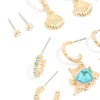 Gold Aqua Diamante Stingray & Sea Life Earrings 6-Pack