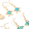 Gold Aqua Diamante Stingray & Sea Life Earrings 6-Pack