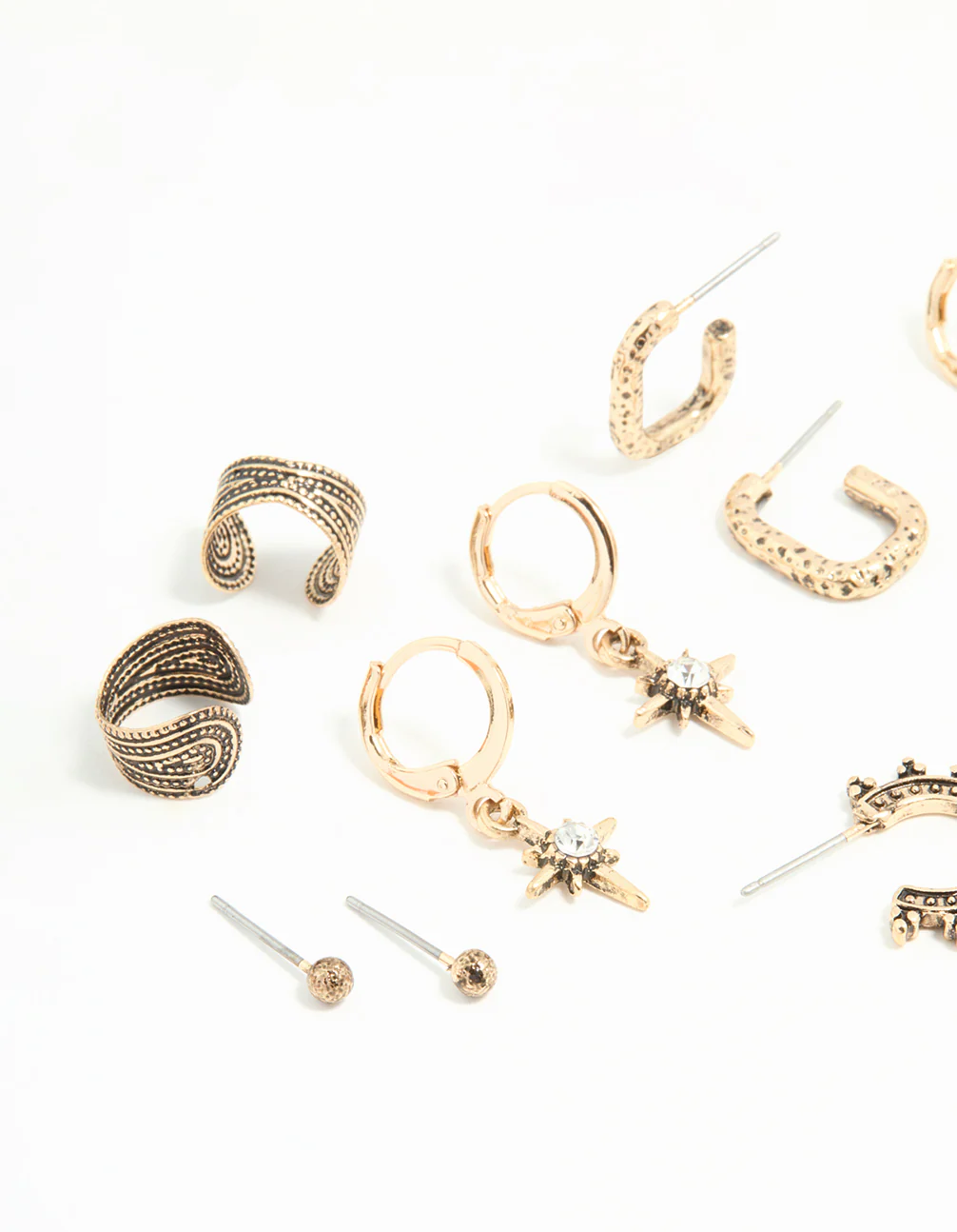1884-antique-gold-sun-star-huggie-stud-earrings-6-pack-2.webp Antique Gold Sun & Star Huggie & Stud Earrings 6-Pack
