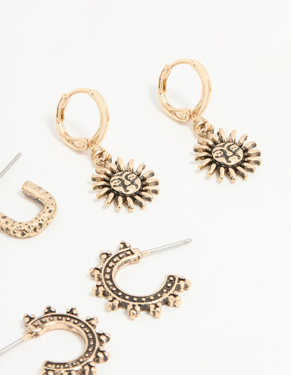 1884-antique-gold-sun-star-huggie-stud-earrings-6-pack-3.webp Antique Gold Sun & Star Huggie & Stud Earrings 6-Pack