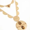 Antique Gold Textured Brown Circle Disc Layered Necklace