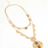 Antique Gold Textured Brown Circle Disc Layered Necklace