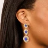 Antique Gold Textured Triple Blue Stone Layered Drop Earrings