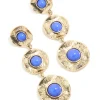 Antique Gold Textured Triple Blue Stone Layered Drop Earrings