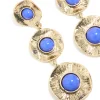 Antique Gold Textured Triple Blue Stone Layered Drop Earrings
