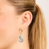Gold Blue & White Seahorse Open Hoop Earrings