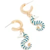 Gold Blue & White Seahorse Open Hoop Earrings