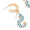 Gold Blue & White Seahorse Open Hoop Earrings