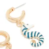 Gold Blue & White Seahorse Open Hoop Earrings