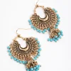 Antique Gold Turquoise Blue Bead Drop Jhumka Earrings