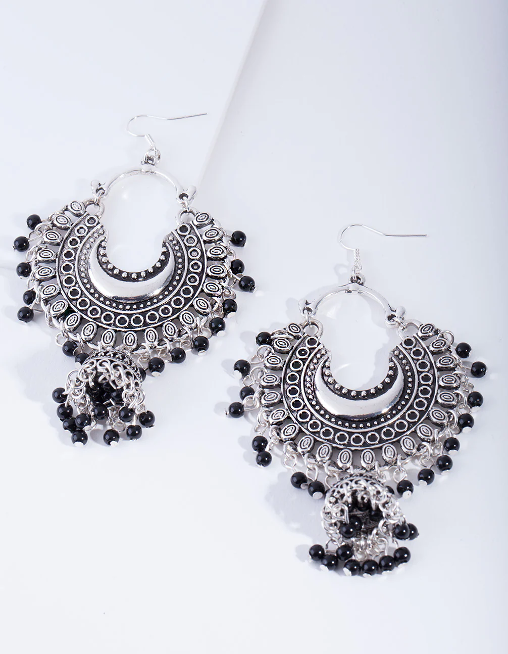 1906-antique-silver-black-beaded-drop-jhumka-earrings-1.webp Antique Silver Black Beaded Drop Jhumka Earrings