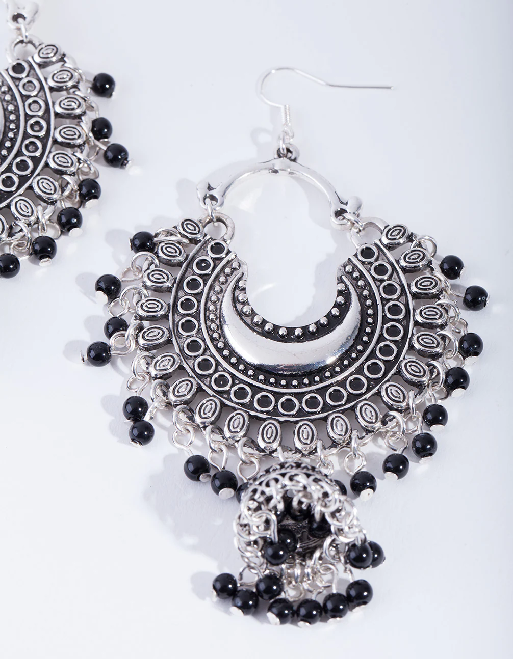 1906-antique-silver-black-beaded-drop-jhumka-earrings-2.webp Antique Silver Black Beaded Drop Jhumka Earrings