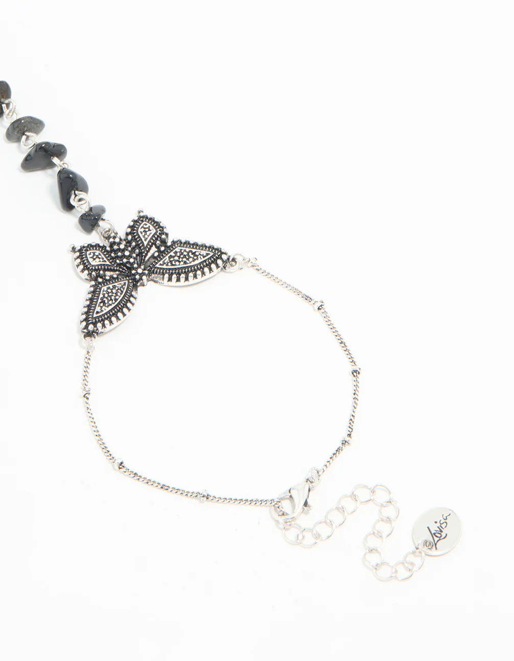 1909-antique-silver-black-stone-butterfly-hand-chain-3.webp Antique Silver Black Stone & Butterfly Hand Chain