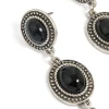 Antique Silver Black Stone Textured Circle Drop Earrings