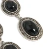 Antique Silver Black Stone Textured Circle Drop Earrings