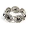 Antique Silver Black Stone Textured Large Stretch Bracelet