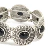 Antique Silver Black Stone Textured Large Stretch Bracelet