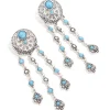 Antique Silver Blue Circle Drop Earrings