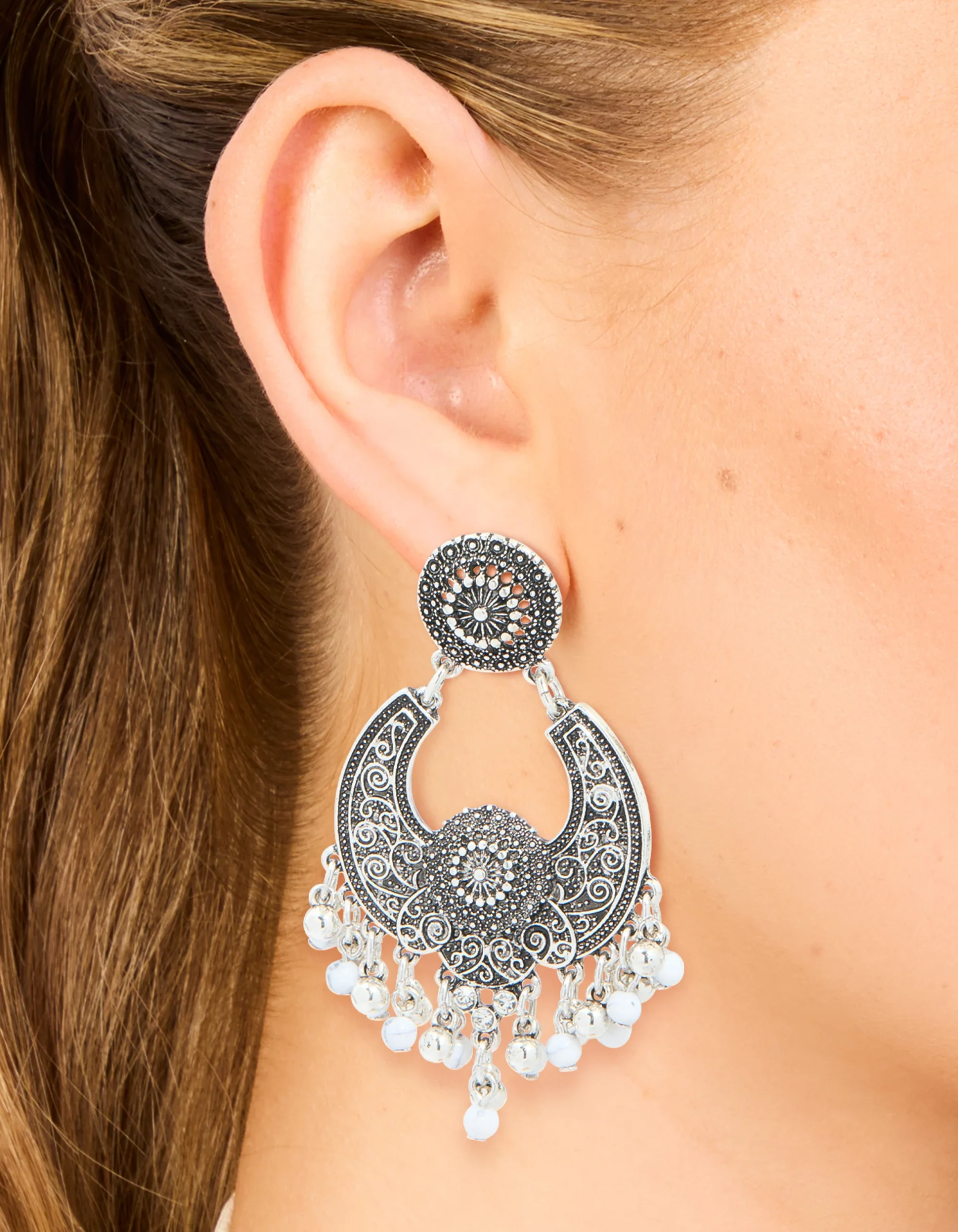 Antique Silver Boho Dangle Drop Earrings