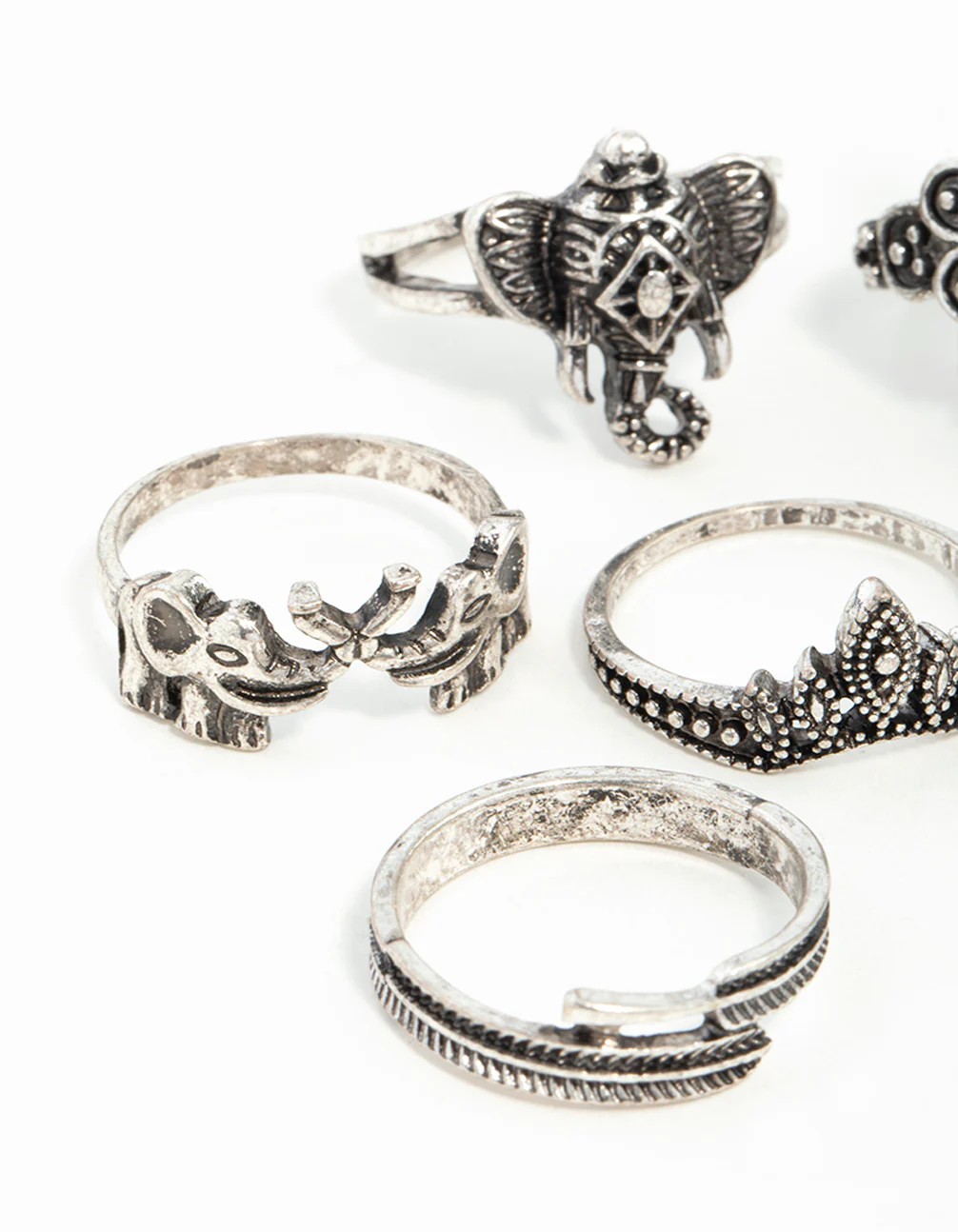 1922-antique-silver-boho-elephant-style-rings-8-pack-2.webp Antique Silver Boho Elephant Style Rings 8-Pack