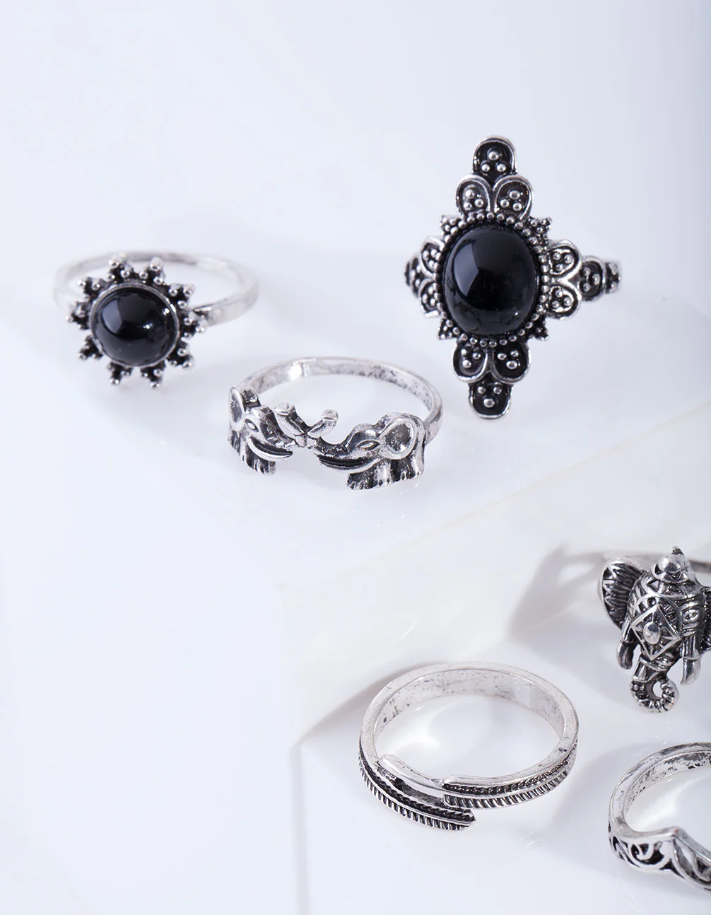 1922-antique-silver-boho-elephant-style-rings-8-pack-5.webp Antique Silver Boho Elephant Style Rings 8-Pack