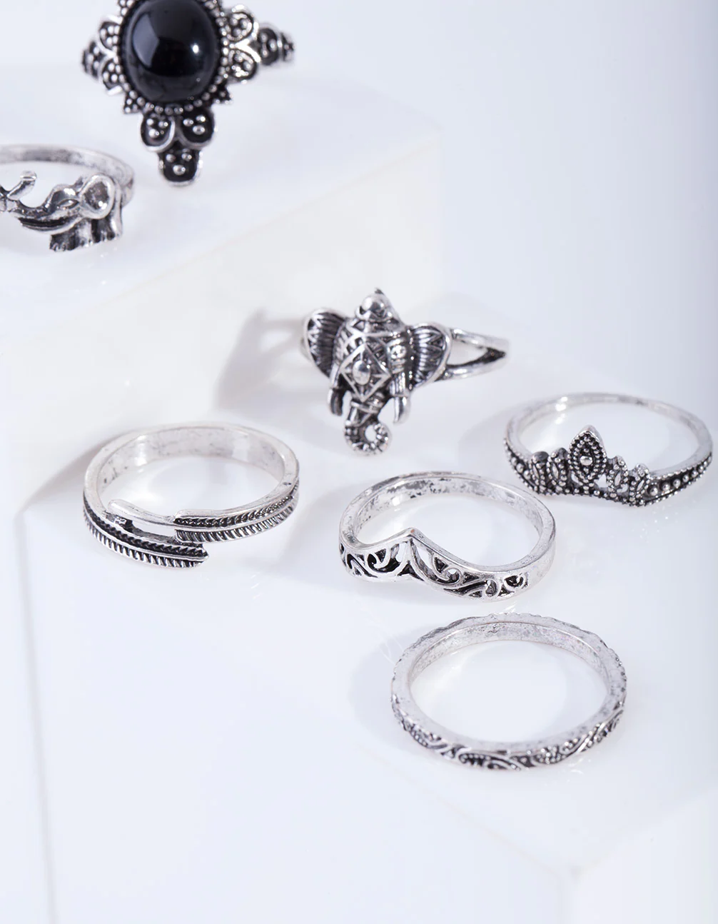 1922-antique-silver-boho-elephant-style-rings-8-pack-6.webp Antique Silver Boho Elephant Style Rings 8-Pack
