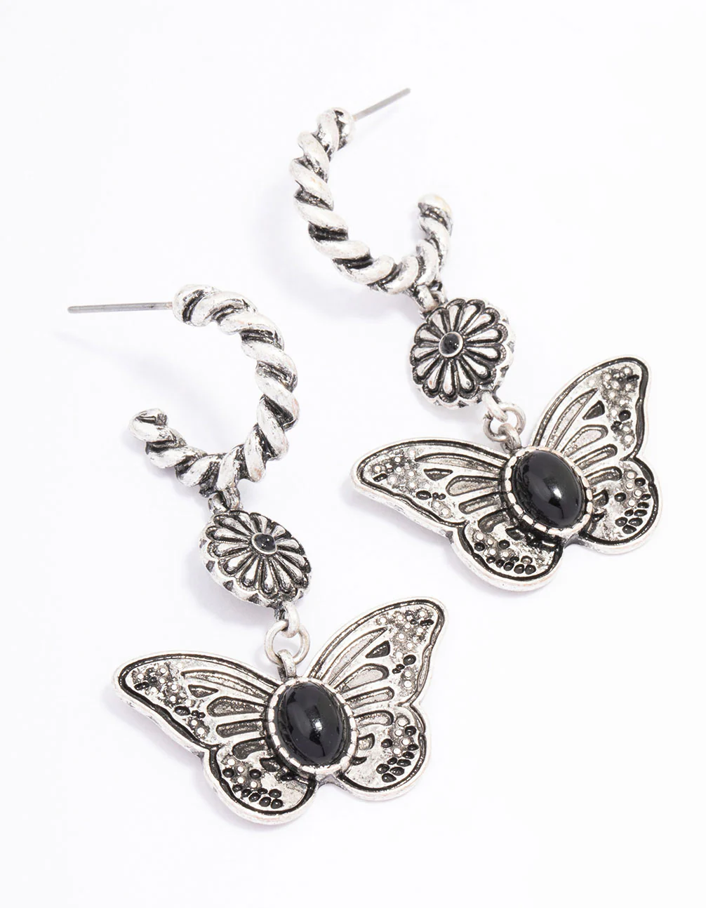 1925-antique-silver-butterfly-rope-drop-earrings-1.webp Antique Silver Butterfly Rope Drop Earrings