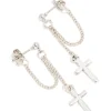 Antique Silver Chain Cross Drop Earrings