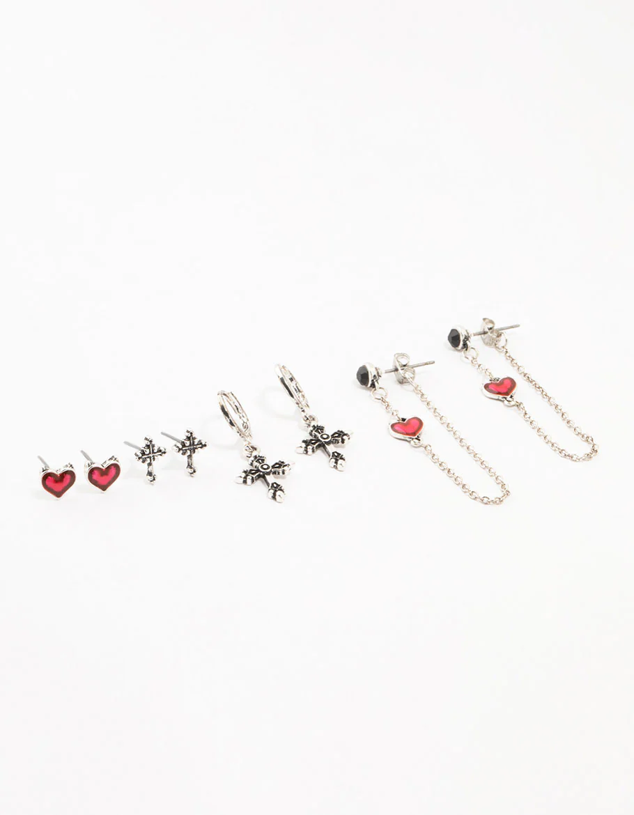 1928-antique-silver-cross-heart-earrings-4-pack-1.webp Antique Silver Cross & Heart Earrings 4-Pack