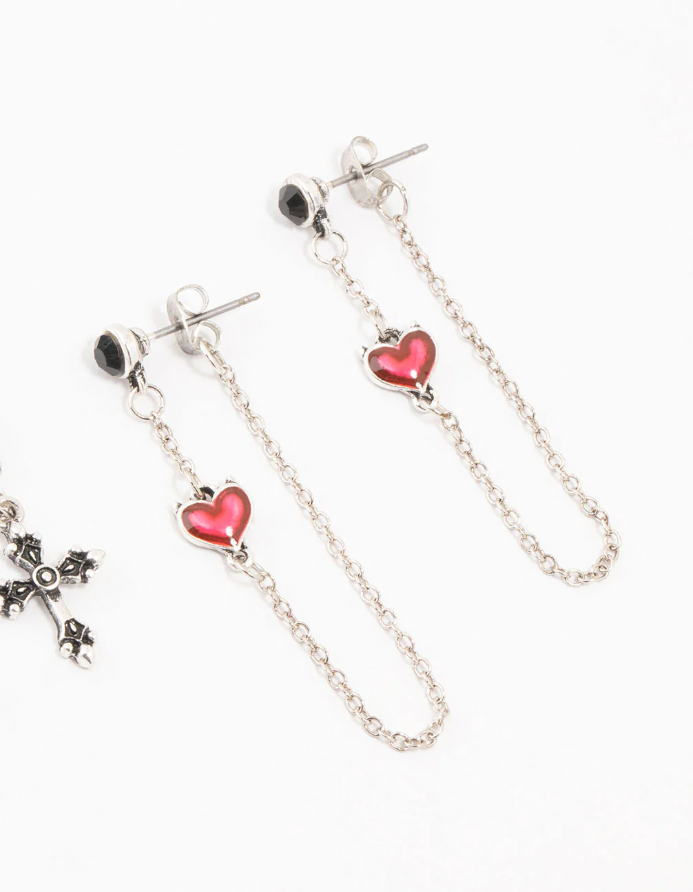 1928-antique-silver-cross-heart-earrings-4-pack-3.webp Antique Silver Cross & Heart Earrings 4-Pack