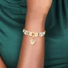 Gold Blue Diamante  & Molten Heart Charm Toggle Bracelet