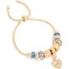 Gold Blue Diamante  & Molten Heart Charm Toggle Bracelet