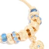 Gold Blue Diamante  & Molten Heart Charm Toggle Bracelet