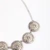 Antique Silver Diamante Pattern Disc Necklace