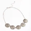 Antique Silver Diamante Pattern Disc Necklace