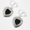 Antique Silver Enamel Centre Heart Earrings
