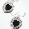 Antique Silver Enamel Centre Heart Earrings