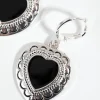 Antique Silver Enamel Centre Heart Earrings