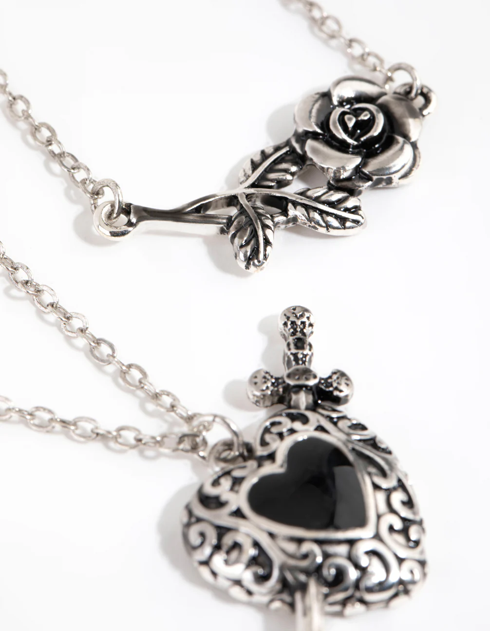 1939-antique-silver-enamel-heart-layered-necklaces-3.webp Antique Silver Enamel Heart Layered Necklaces