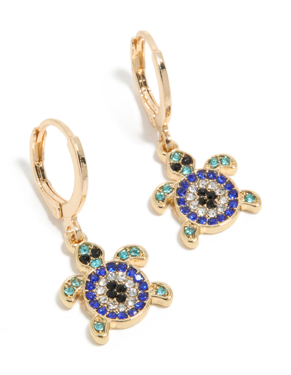 194-gold-blue-diamante-turtle-huggie-earrings-2.webp Gold Blue Diamante Turtle Huggie Earrings